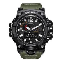 SMAEL Militair Duik Horloge voor Heren - Rubber Bandje Kwarts Uurwerk Analoog Digitaal voor Mannen Kaki