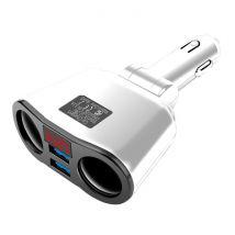 OLNYLO 2-Weg Sigarettenaansteker Splitser Plug met 2 USB Poorten 45W / 3.1A - Verdeelstekker Autolader Splitter Dual Port Carcharger - Wit