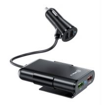 XEDAIN Quick Charge 3.0 Autolader met Verlengkabel en 4 Poorten 30W / 3.1A - Quad Port Carcharger Extension Cable - Zwart