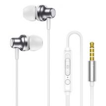 Lenovo QF730 Oordopjes met Microfoon en Controls - 3.5mm AUX Oortjes Volumebeheer Wired Earphones Oortelefoon Wit