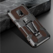Funda Xiaomi Redmi Note 9 Pro Hoesje - Magnetisch Shockproof Case Cover Cas TPU Bruin + Kickstand