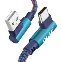 OLAF USB-C Oplaadkabel 90° - 1 Meter - Gevlochten Nylon Oplader Data Kabel Android Blauw