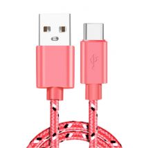 IRONGEER USB-C Oplaadkabel 2 Meter Gevlochten Nylon - Tangle Resistant Oplader Data Kabel Roze