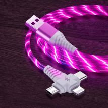 Ilano 3 in 1 Lichtgevende Oplaadkabel - iPhone Lightning / USB-C / Micro-USB - 1 Meter Oplader Data Kabel Roze
