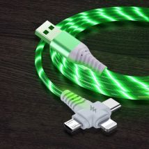 Ilano 3 in 1 Lichtgevende Oplaadkabel - iPhone Lightning / USB-C / Micro-USB - 1 Meter Oplader Data Kabel Groen
