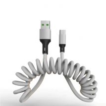 URVNS Gekrulde USB-C Oplaadkabel - 5A Spiraal Veer Datakabel 1.5 Meter Oplader Kabel Zilver