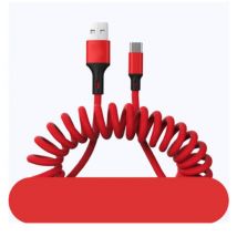 URVNS Gekrulde USB-C Oplaadkabel - 5A Spiraal Veer Datakabel 1.5 Meter Oplader Kabel Rood