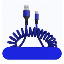 URVNS Gekrulde USB-C Oplaadkabel - 5A Spiraal Veer Datakabel 1.5 Meter Oplader Kabel Blauw