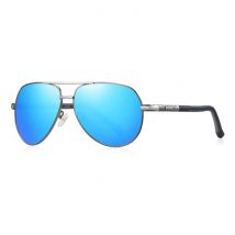 Barcur Vintage Shades Zonnebril - Roestvrij Staal Legering Pilotenbril met UV400 en Polarisatie Filter voor Mannen - Blauw