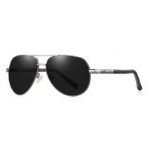Barcur Vintage Shades Zonnebril - Roestvrij Staal Legering Pilotenbril met UV400 en Polarisatie Filter voor Mannen - Zwart-Grijs