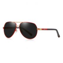 Barcur Vintage Shades Zonnebril - Roestvrij Staal Legering Pilotenbril met UV400 en Polarisatie Filter voor Mannen - Zwart-Rood