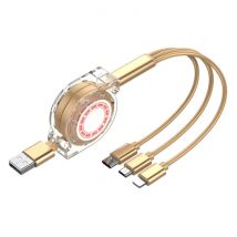 Ilano 3 in 1 Intrekbare Oplaadkabel - iPhone Lightning / USB-C / Micro-USB - 1.2 Meter Oplader Spiral Data Kabel Goud-Transparant