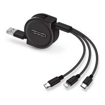 Ilano 3 in 1 Intrekbare Oplaadkabel - iPhone Lightning / USB-C / Micro-USB - 1.2 Meter Oplader Spiral Data Kabel Zwart