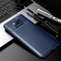 Auto Focus Xiaomi Redmi 9C Hoesje - Carbon Fiber Textuur Shockproof Case Rubber Cover Blauw
