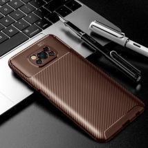 Auto Focus Xiaomi Mi Note 10 Lite Hoesje - Carbon Fiber Textuur Shockproof Case Rubber Cover Bruin