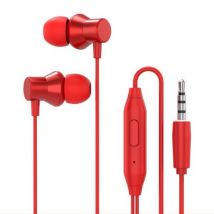 Lenovo H130 Oordopjes met Opbergtasje - Microfoon en Controls - 3.5mm AUX Oortjes Volumebeheer Wired Earphones Oortelefoon Rood
