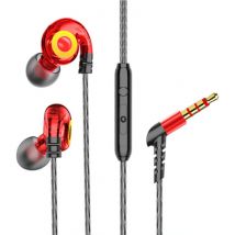 GHITRAG T05 Oordopjes met Microfoon en Muziek Beheer - 3.5mm AUX Oortjes Wired Earphones Oortelefoon Volumebeheer Rood