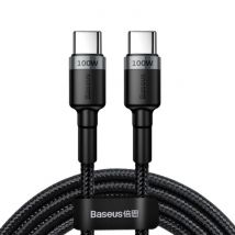 Baseus 100W USB-C naar USB-C Oplaadkabel 1 Meter Gevlochten Nylon - Tangle Resistant Oplader Data Kabel Zwart
