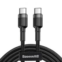 Baseus 60W USB-C naar USB-C Oplaadkabel 2 Meter Gevlochten Nylon - Tangle Resistant Oplader Data Kabel Zwart