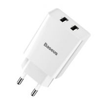 Baseus Dual 2x Port USB Stekkerlader - 2A Muur Oplader Wallcharger AC Thuislader Adapter Wit