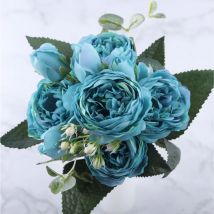 Kahaul Kunst Boeket - Zijden Rozen Roos Bloemen Luxe Boeketten Decor Ornament Blauw