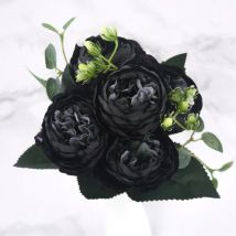 Kahaul Kunst Boeket - Zijden Rozen Roos Bloemen Luxe Boeketten Decor Ornament Zwart