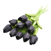 ZQNYCY Kunst Boeket - Tulpen Zijden Bloemen Tulp Luxe Boeketten Decor Ornament Zwart