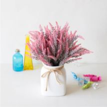 SMR Kunst Boeket met Vaas - Lavendel Plastic Bloemen Luxe Boeketten Decor Ornament Rood