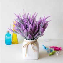 SMR Kunst Boeket met Vaas - Lavendel Plastic Bloemen Luxe Boeketten Decor Ornament Violet