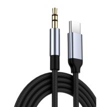 Robotsky USB-C naar 3.5mm AUX Kabel Verguld Audio Jack Type C 1 Meter - Zwart