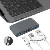 Mosible 3 in 1 USB-C Hub voor Macbook Pro / Air - USB 3.0 / Type C / HDMI - Hub met 3 Poorten 1000Mbps Data Overdracht Splitter Grijs
