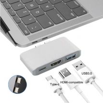 Mosible 3 in 1 USB-C Hub voor Macbook Pro / Air - USB 3.0 / Type C / HDMI - Hub met 3 Poorten 1000Mbps Data Overdracht Splitter Zilver
