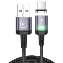 Kuulaa USB-C Magnetische Oplaadkabel 1 Meter met LED Lampje - 3A Fast Charging Gevlochten Nylon Oplader Data Kabel Android Paars