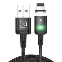 Kuulaa iPhone Lightning Magnetische Oplaadkabel 2 Meter met LED Lampje - 3A Fast Charging Gevlochten Nylon Oplader Data Kabel Android Zwart