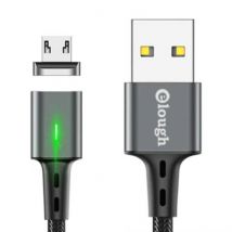 Elough Micro-USB Magnetische Oplaadkabel 2 Meter met LED Lampje - 3A Fast Charging Gevlochten Nylon Oplader Data Kabel Android Grijs