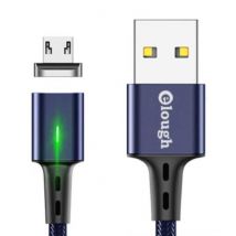 Elough Micro-USB Magnetische Oplaadkabel 2 Meter met LED Lampje - 3A Fast Charging Gevlochten Nylon Oplader Data Kabel Android Blauw