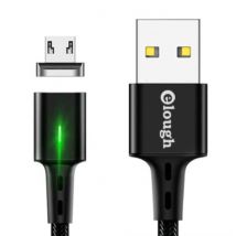 Elough Micro-USB Magnetische Oplaadkabel 2 Meter met LED Lampje - 3A Fast Charging Gevlochten Nylon Oplader Data Kabel Android Zwart