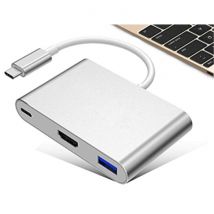 Besiuni 3 in 1 USB-C Hub - Compatibel met Macbook Pro / Air - USB 3.0 / Type C PD / HDMI - Data Overdracht Power Delivery Splitter Zilver