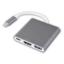 Besiuni 3 in 1 USB-C Hub - Compatibel met Macbook Pro / Air - USB 3.0 / Type C PD / HDMI - Data Overdracht Power Delivery Splitter Grijs