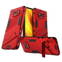 BIBERCAS Xiaomi Mi 10 Lite Hoesje met Kickstand - Shockproof Armor Case Cover TPU Rood