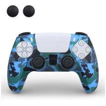 TECTINTER Antislip Hoes / Skin voor PlayStation 5 Controller met Joystick Caps - Rubber Grip Cover PS5 - Blauw Camo