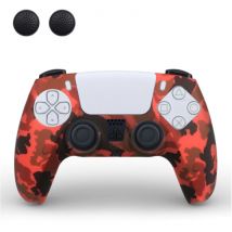 TECTINTER Antislip Hoes / Skin voor PlayStation 5 Controller met Joystick Caps - Rubber Grip Cover PS5 - Rood Camo