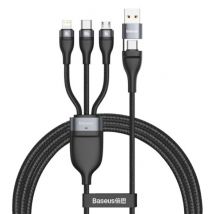 Baseus 3 in 1 Oplaadkabel - iPhone Lightning / USB-C / Micro-USB - 1.2 Meter Oplader Gevlochten Nylon Data Kabel Zwart