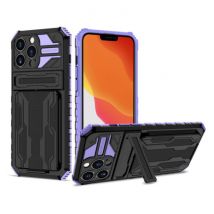 YIKELO iPhone 12 Pro Max - Armor Card Slot Hoesje met Kickstand - Wallet Cover Case Paars