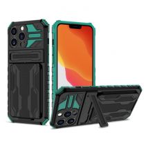 YIKELO iPhone 11 - Armor Card Slot Hoesje met Kickstand - Wallet Cover Case Groen