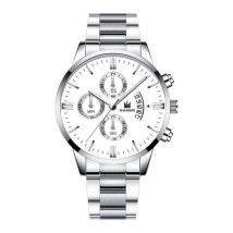 SHAARMS Luxe Zakelijk Horloge voor Heren - Kwarts Roestvrij Staal Bandje Datum Kalender met 3 Subdials Zilver Wit