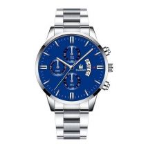 SHAARMS Luxe Zakelijk Horloge voor Heren - Kwarts Roestvrij Staal Bandje Datum Kalender met 3 Subdials Zilver Blauw