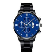 SHAARMS Luxe Zakelijk Horloge voor Heren - Kwarts Roestvrij Staal Bandje Datum Kalender met 3 Subdials Zwart Blauw
