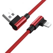 Ilano Oplaadkabel 90° 1M voor iPhone Lightning 8-pin - 1 Meter - Gevlochten Nylon Oplader Data Kabel Android Rood
