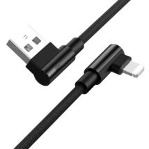 Ilano Oplaadkabel 90° 3M voor iPhone Lightning 8-pin - 3 Meter - Gevlochten Nylon Oplader Data Kabel Android Zwart